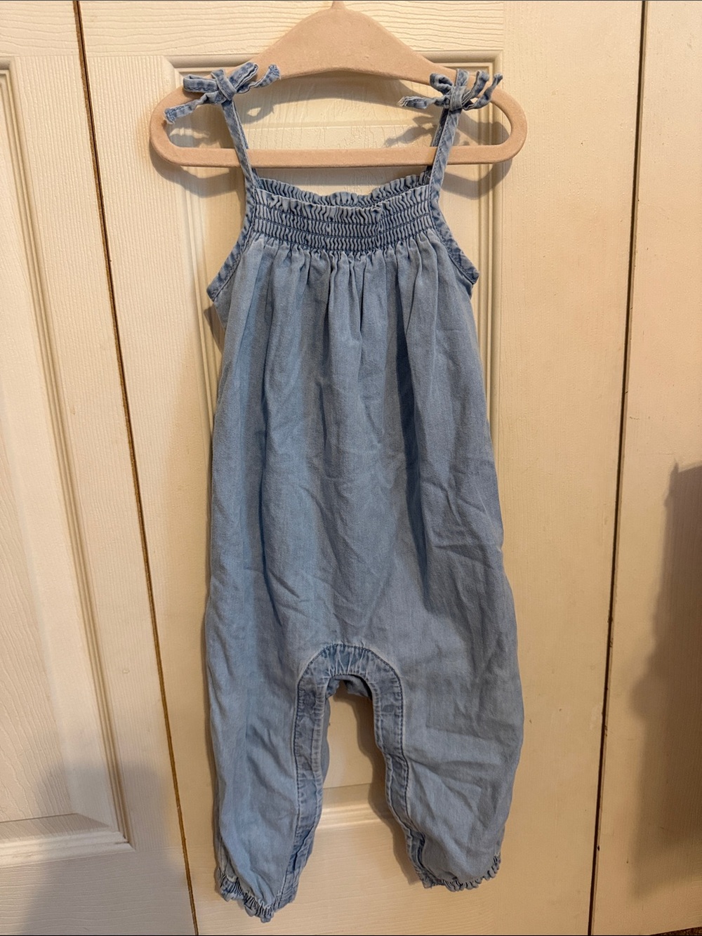 GAP Light Blue Chambray Tie-Shoulder Romper